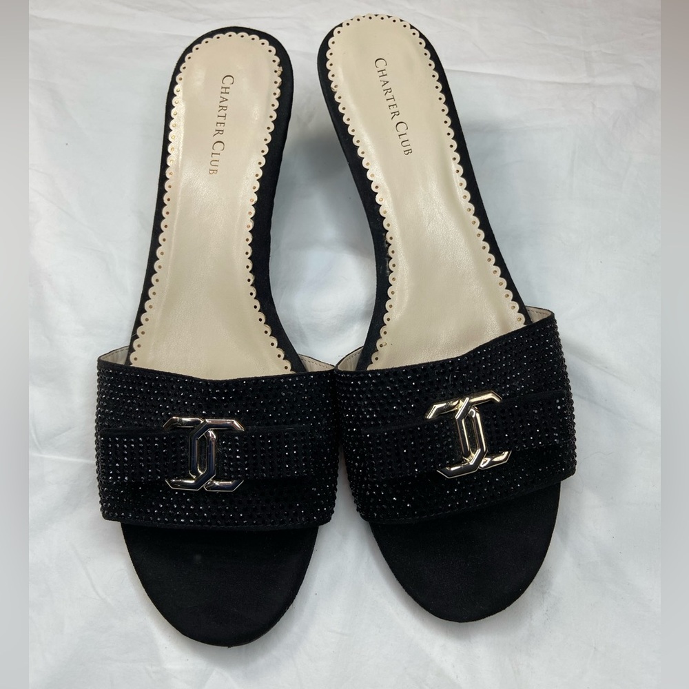 Charter Club Tessa‎ Dress Slide Sandals Black Embellished Mules Size 10